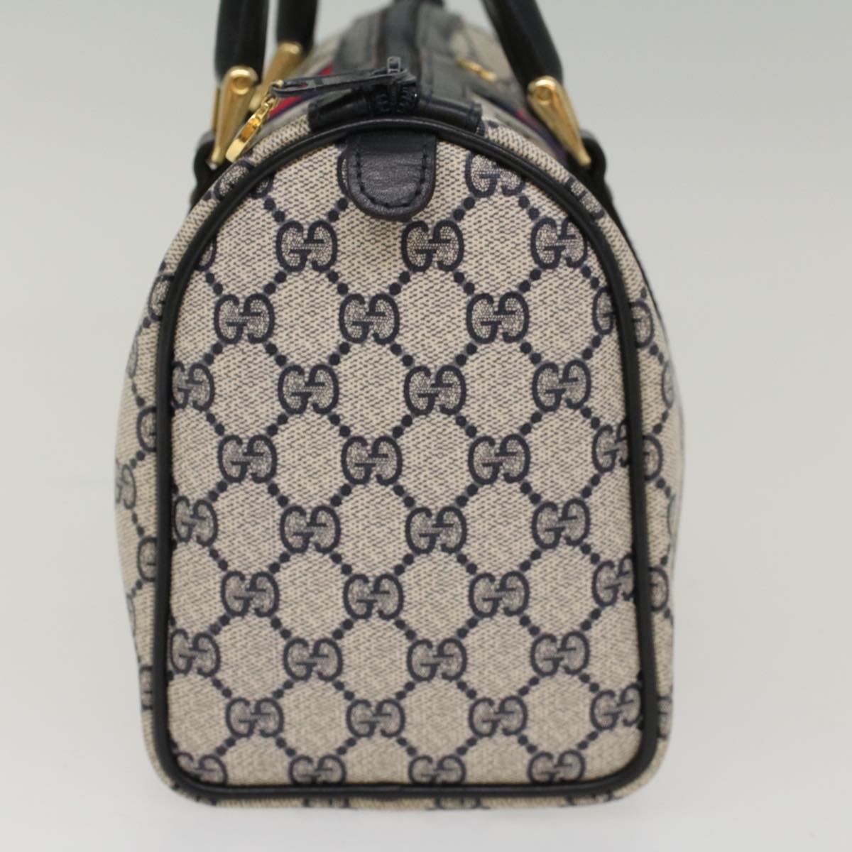 GUCCI GG Canvas Sherry Line Boston Bag Gray Red Navy 37 012 3841 Auth bs7794