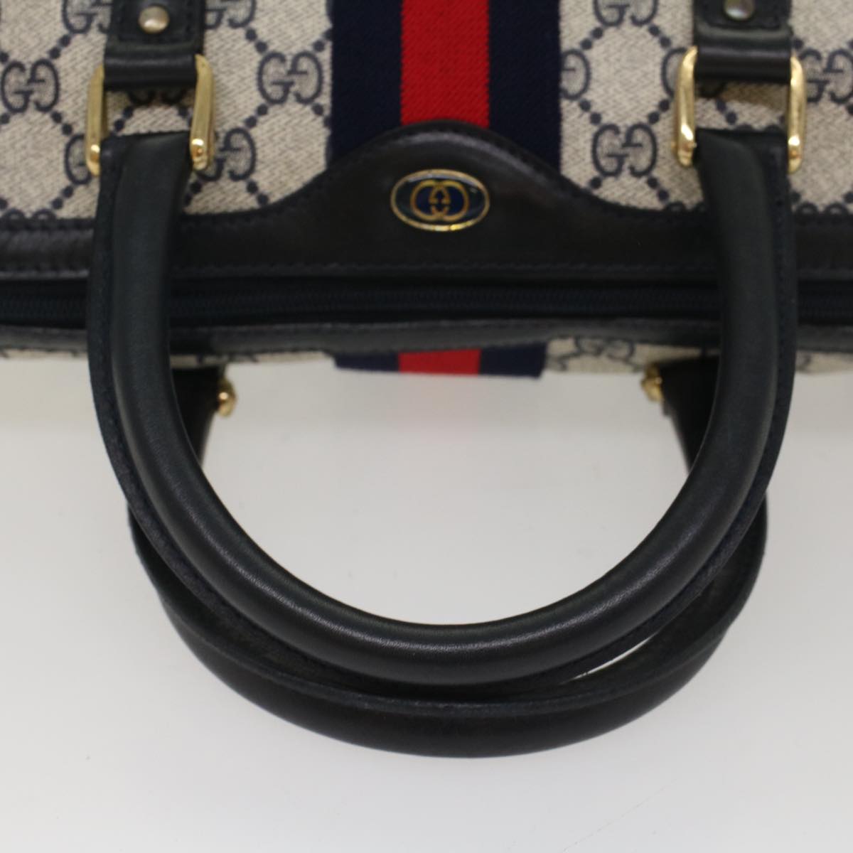 GUCCI GG Canvas Sherry Line Boston Bag Gray Red Navy 37 012 3841 Auth bs7794