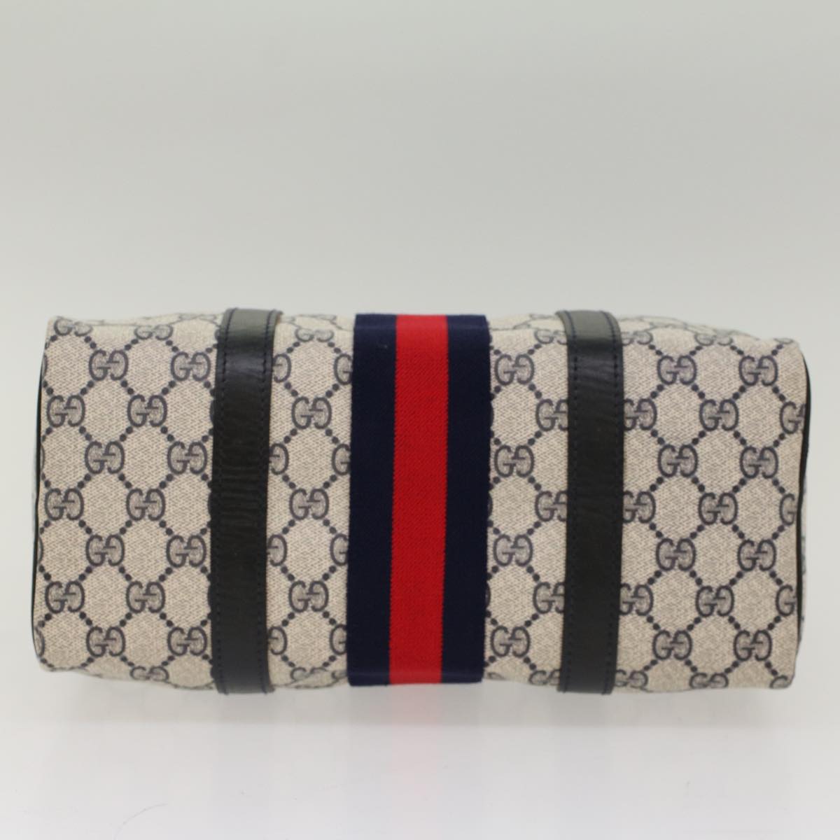 GUCCI GG Canvas Sherry Line Boston Bag Gray Red Navy 37 012 3841 Auth bs7794