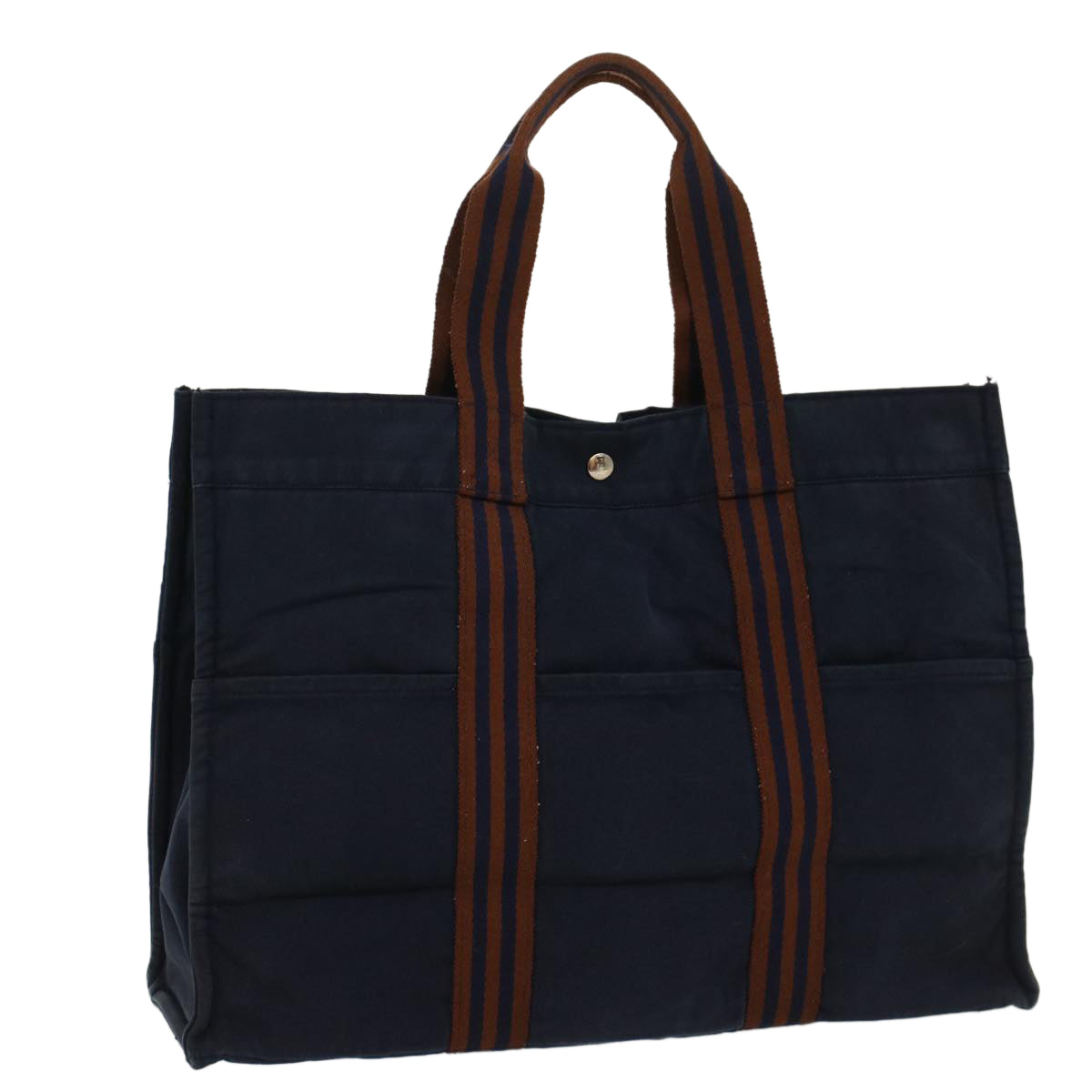 HERMES Fourre Tout GM Tote Bag Canvas Navy Brown Auth bs7804
