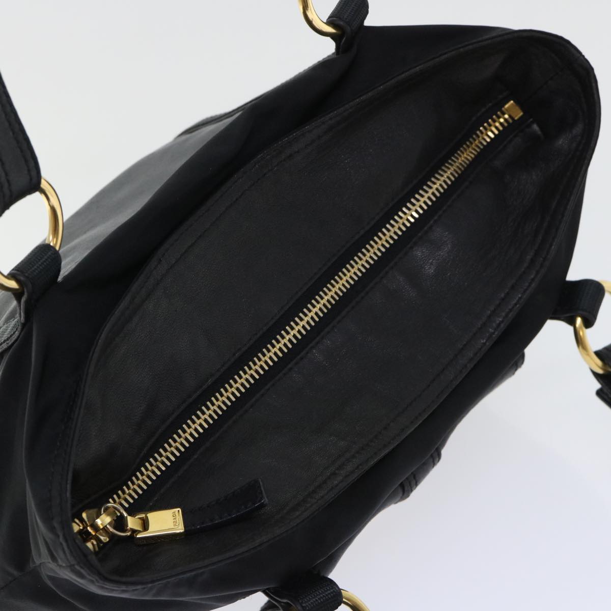 PRADA Shoulder Bag Leather nylon Black Auth bs7809