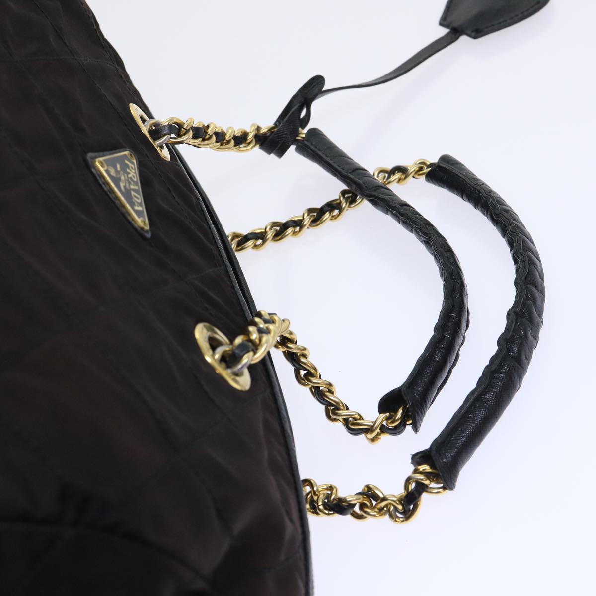 PRADA Quilted Chain Boston Bag Nylon Black Auth bs7811