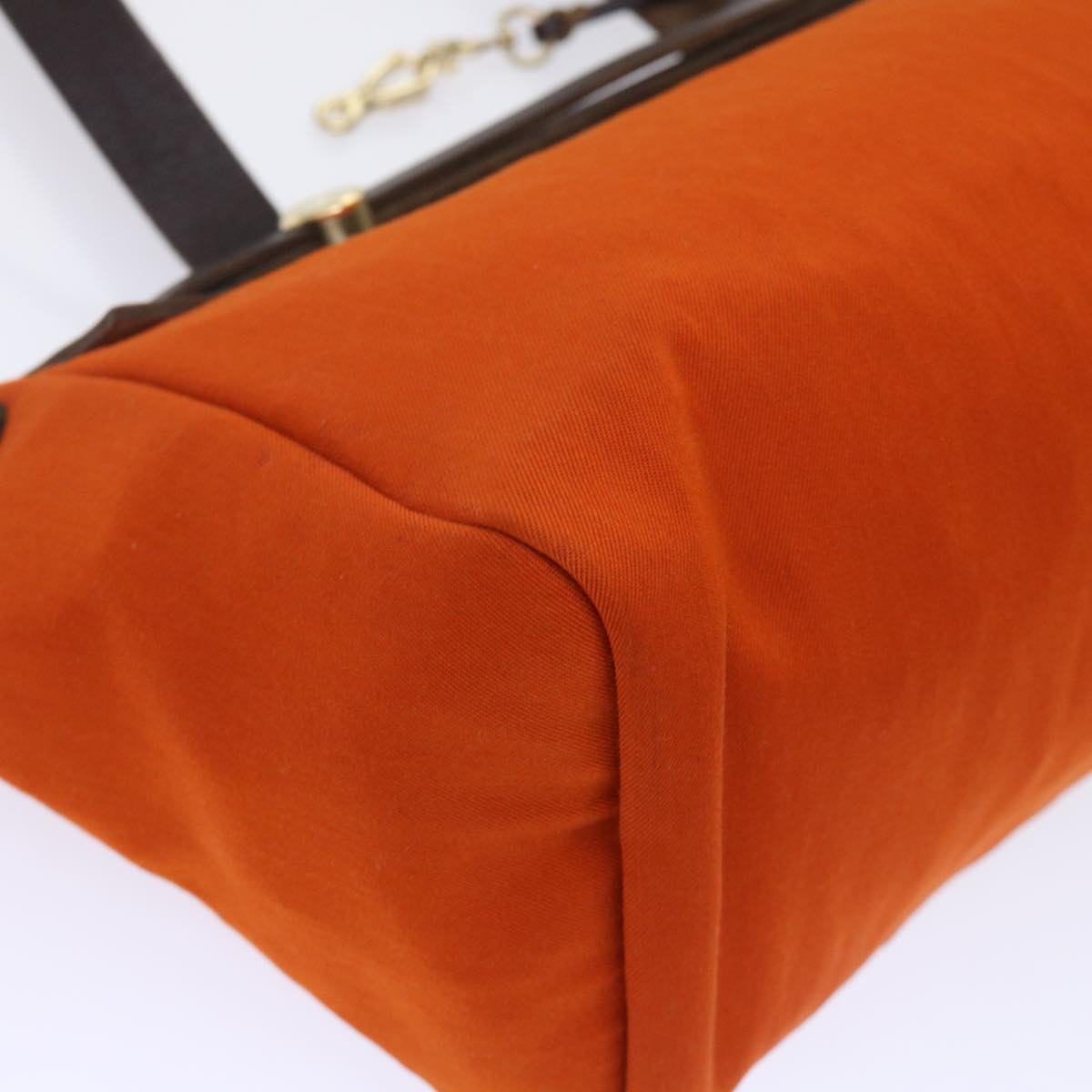HERMES Cabas PM Shoulder Bag Canvas Leather Orange Brown Auth bs7816