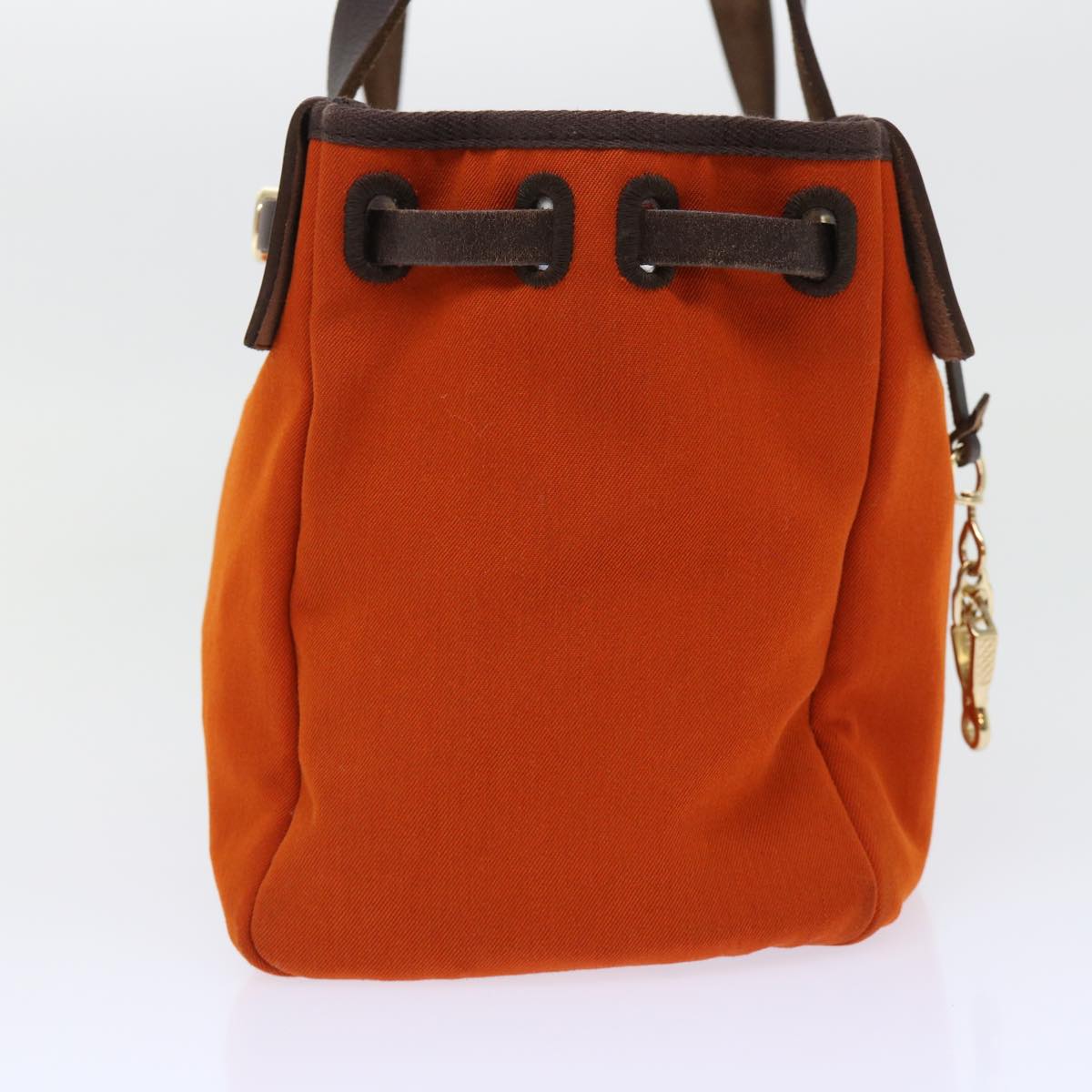 HERMES Cabas PM Shoulder Bag Canvas Leather Orange Brown Auth bs7816