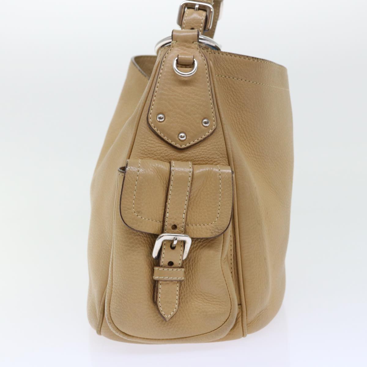 PRADA Shoulder Bag Leather Beige Brown Auth bs7827
