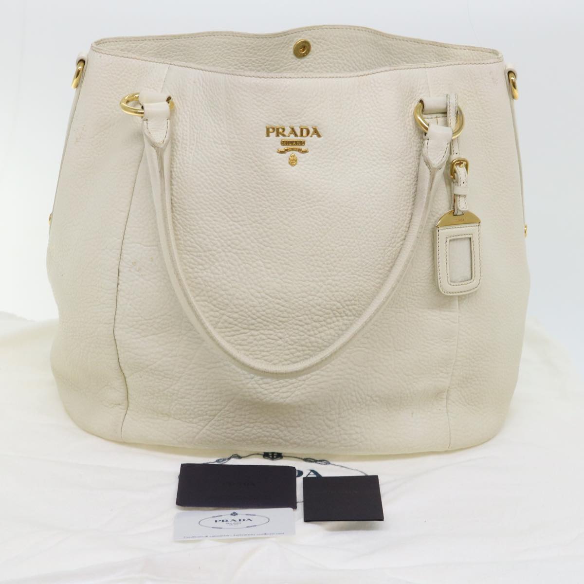 PRADA Shoulder Bag Leather White Auth bs7829