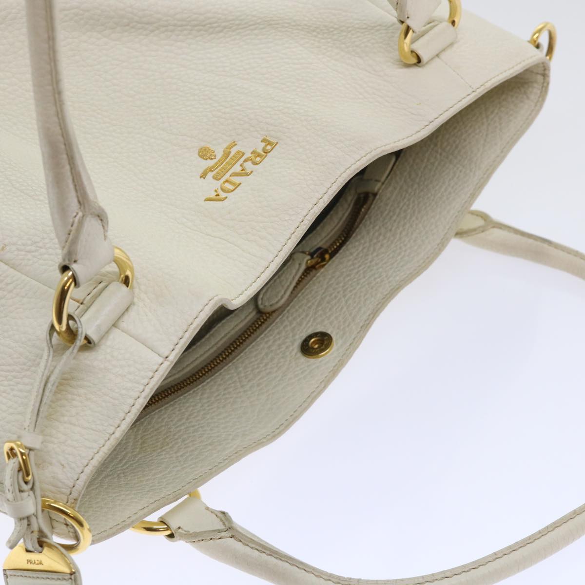 PRADA Shoulder Bag Leather White Auth bs7829