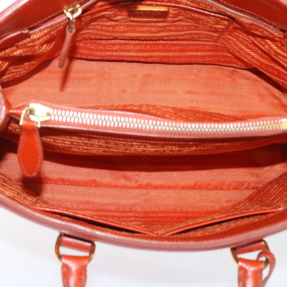 PRADA Safiano Leather Hand Bag Orange Auth bs7830