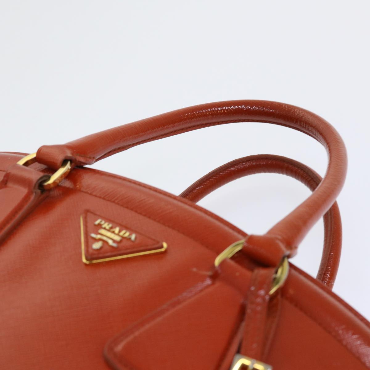 PRADA Safiano Leather Hand Bag Orange Auth bs7830