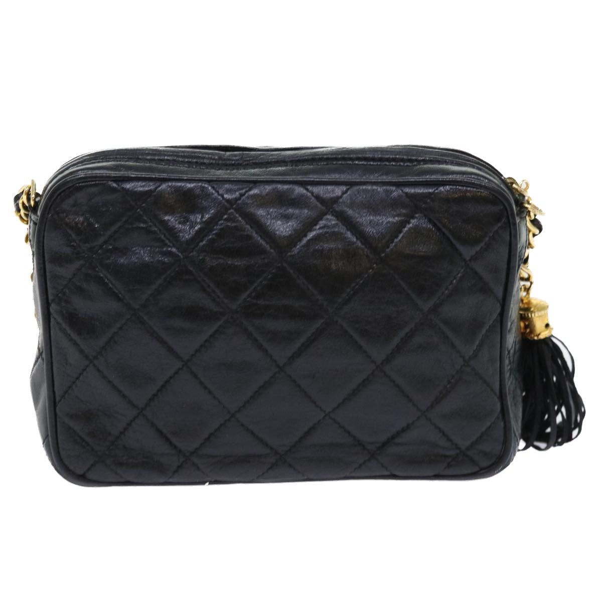 CHANEL Matelasse Chain Shoulder Bag Lamb Skin Black CC Auth bs7839 - 0