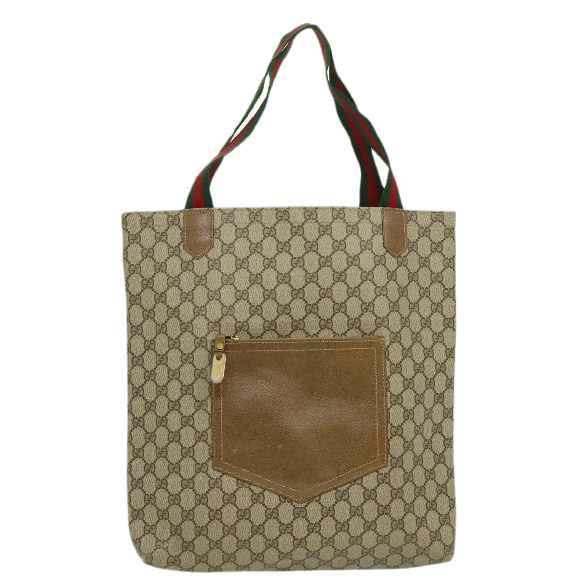 GUCCI Web Sherry Line GG Canvas Tote Bag Beige Red Green Auth bs784