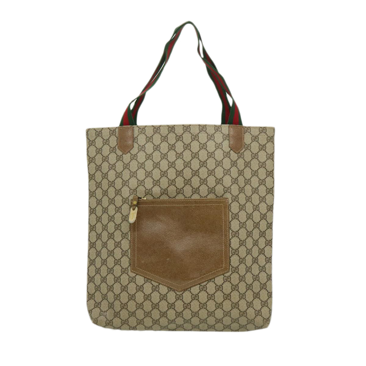 GUCCI Web Sherry Line GG Canvas Tote Bag Beige Red Green Auth bs784