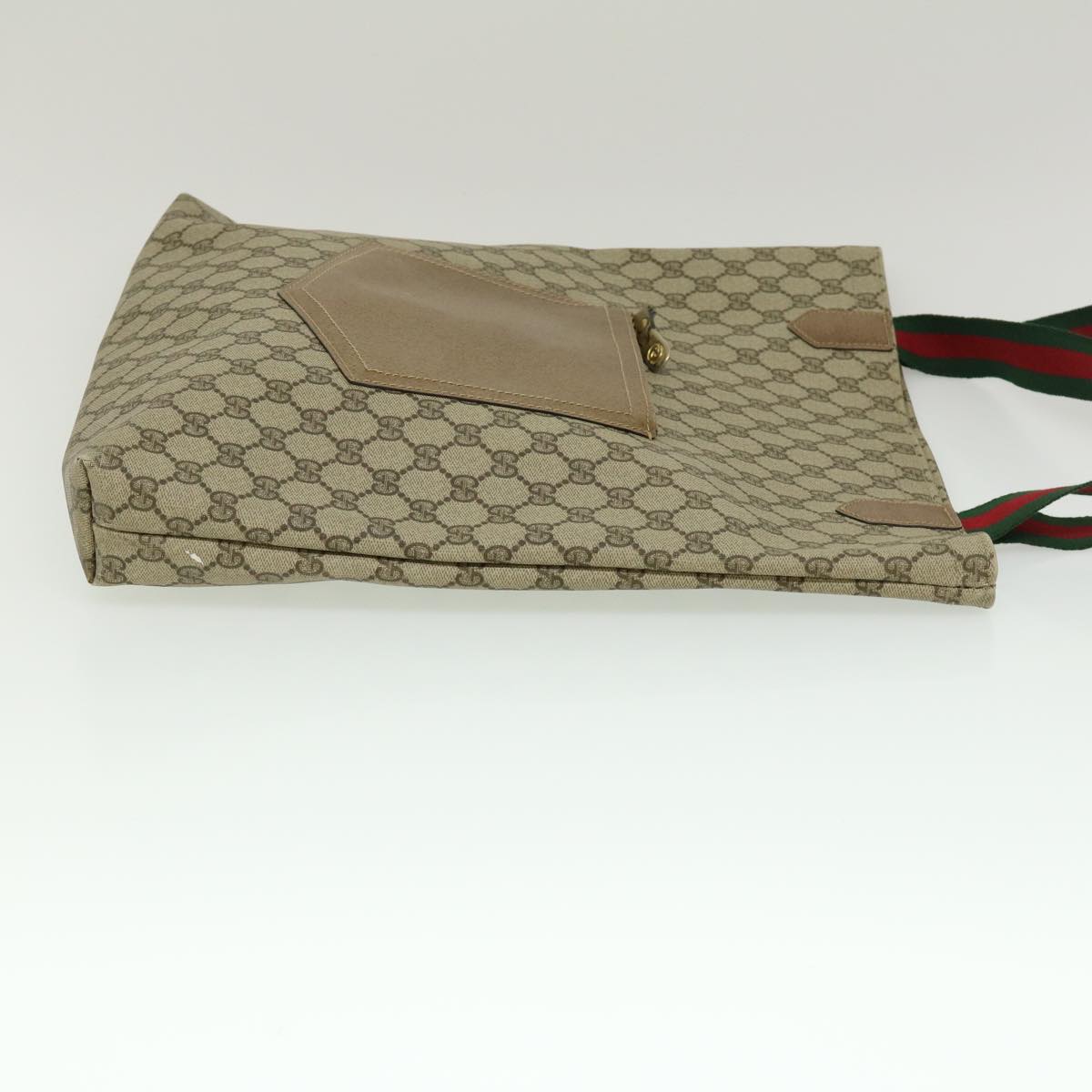 GUCCI Web Sherry Line GG Canvas Tote Bag Beige Red Green Auth bs784