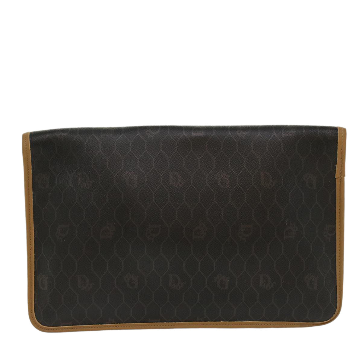 Christian Dior Honeycomb Canvas Clutch Bag PVC Leather Black Brown Auth bs7843 - 0