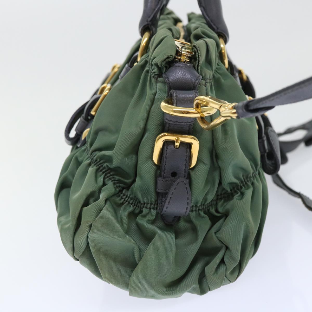 PRADA Shoulder Bag Nylon Leather 2way Khaki Auth bs7857
