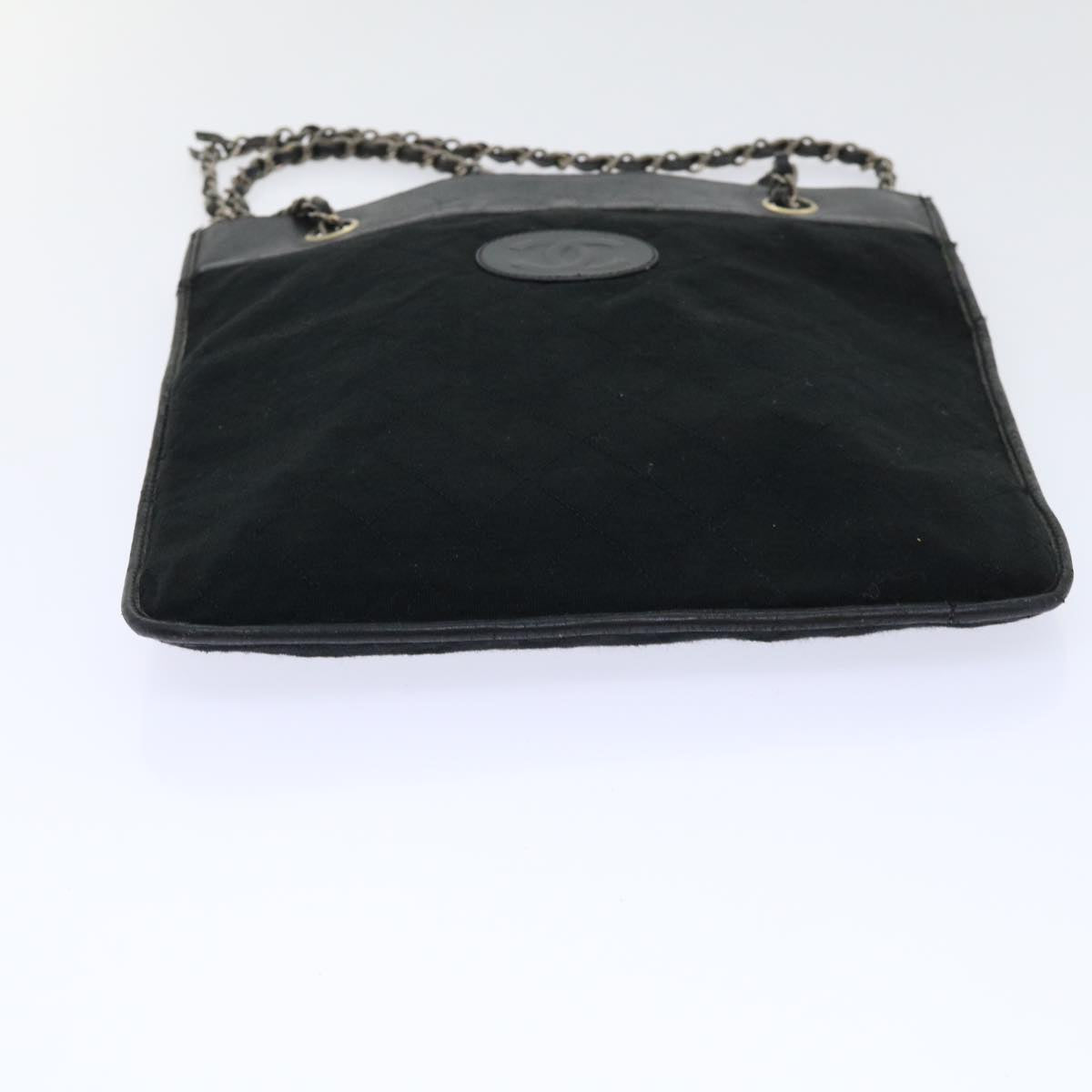 CHANEL Shoulder Bag cotton Black CC Auth bs7858