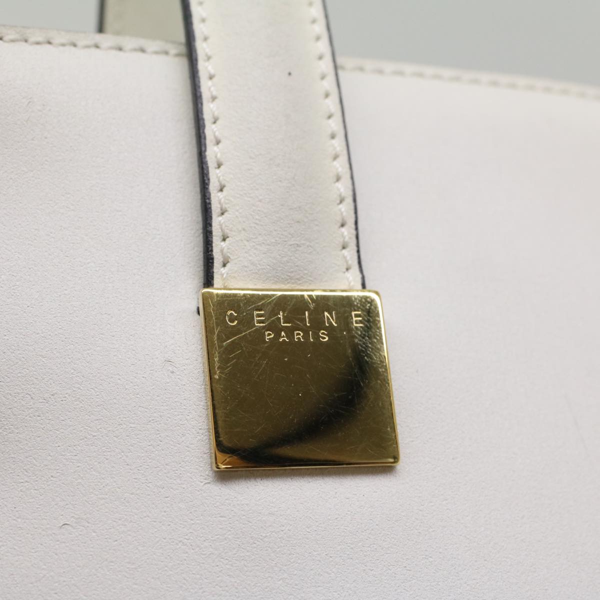 CELINE Tote Bag Leather White Auth bs7871