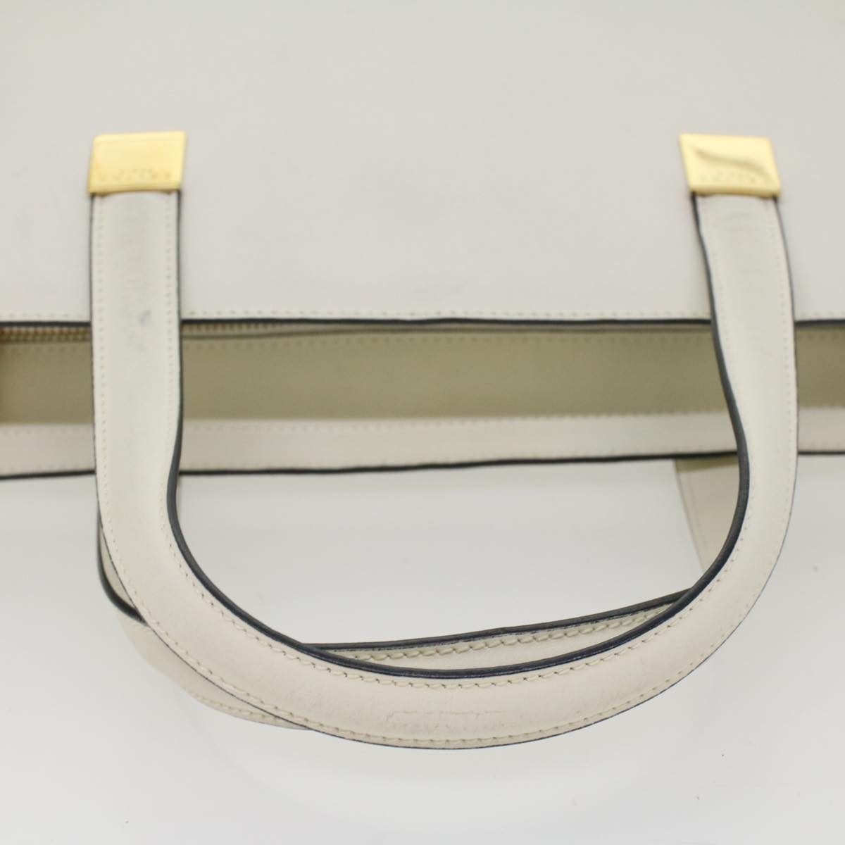 CELINE Tote Bag Leather White Auth bs7871