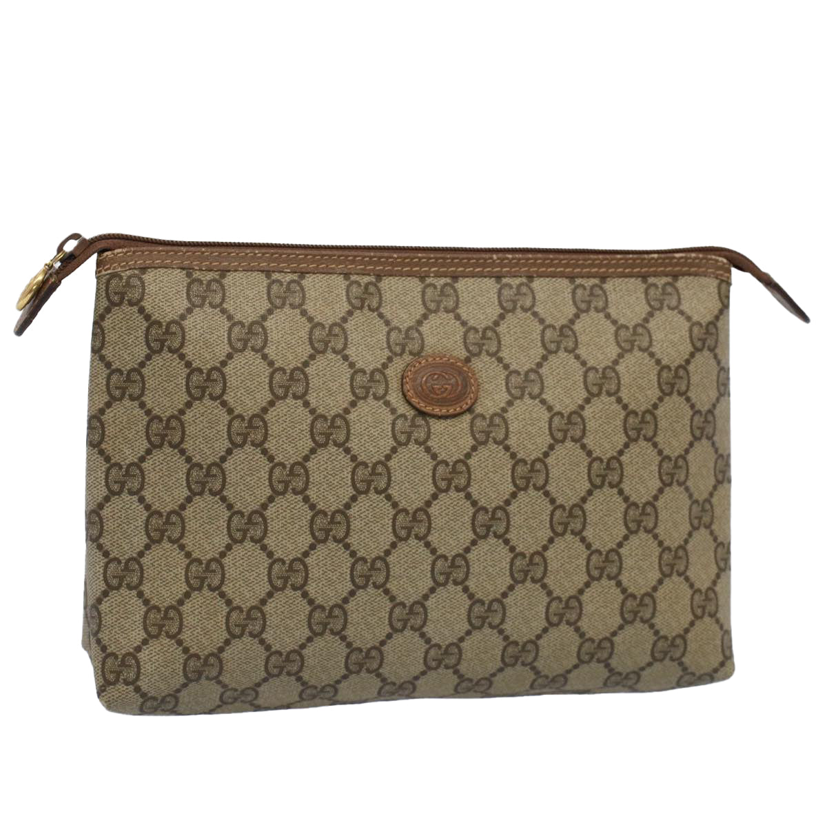 GUCCI GG Canvas Pouch PVC Leather Beige Auth bs7874