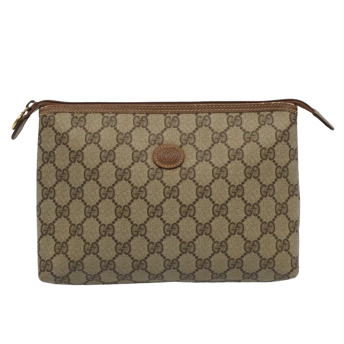 GUCCI GG Canvas Pouch PVC Leather Beige Auth bs7874