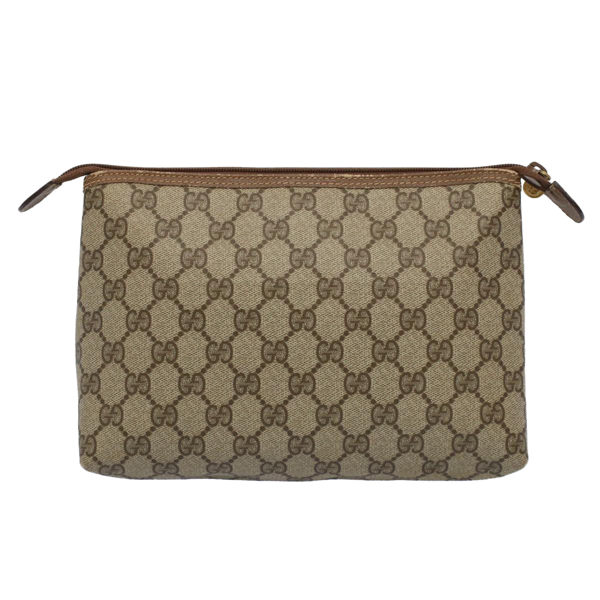 GUCCI GG Canvas Pouch PVC Leather Beige Auth bs7874 - 0