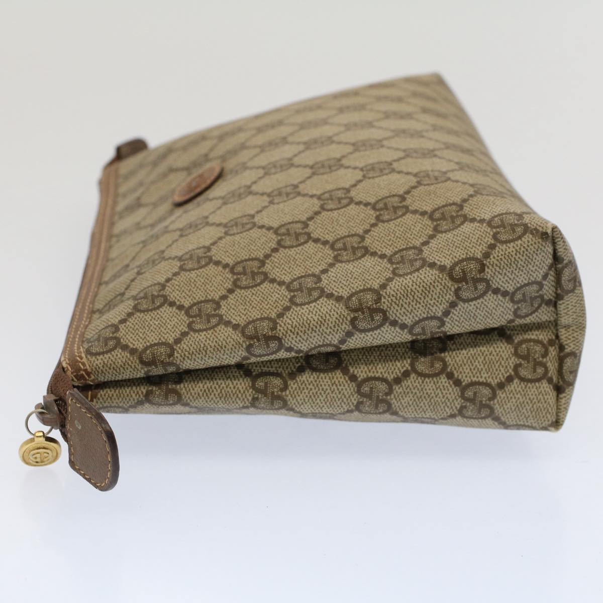 GUCCI GG Canvas Pouch PVC Leather Beige Auth bs7874