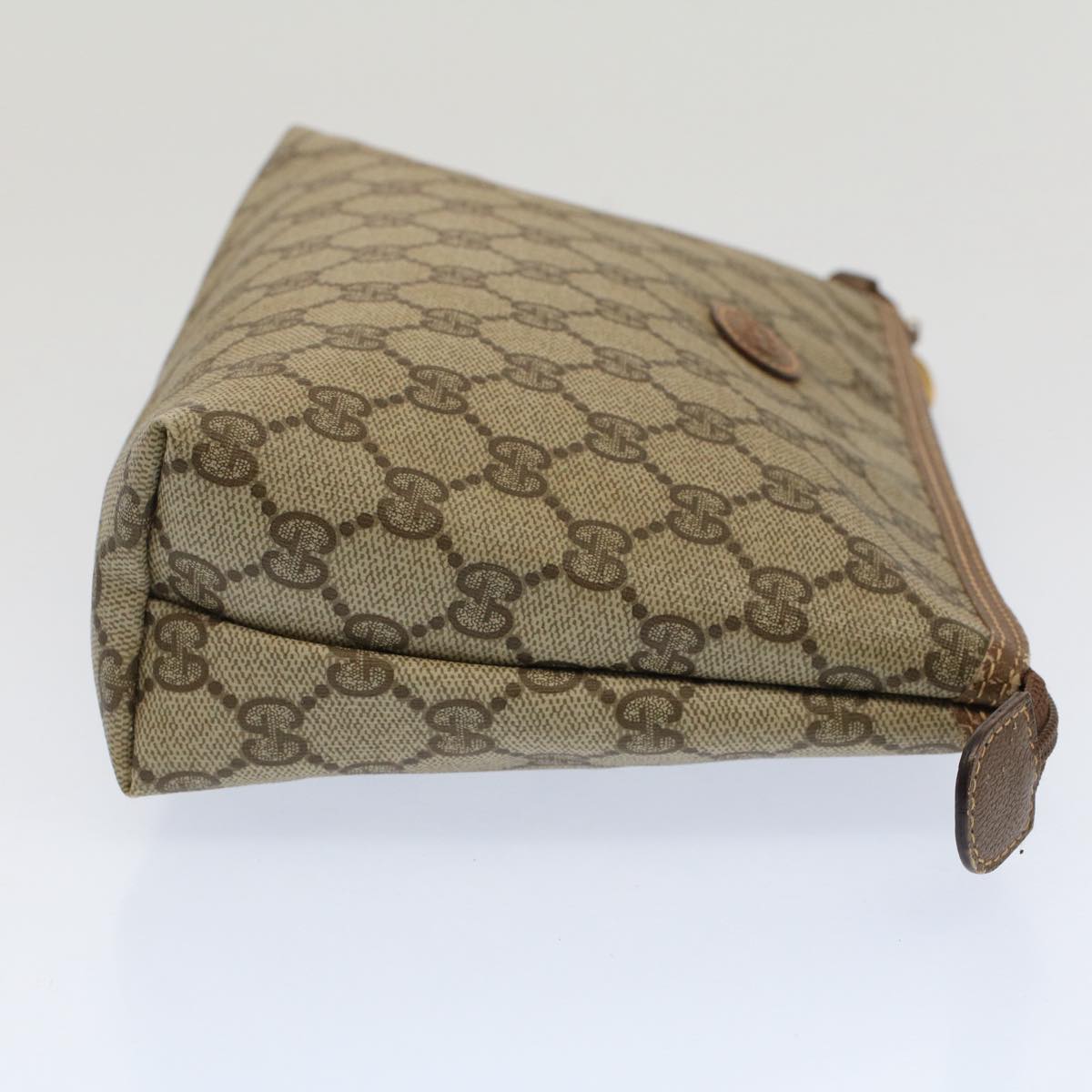 GUCCI GG Canvas Pouch PVC Leather Beige Auth bs7874