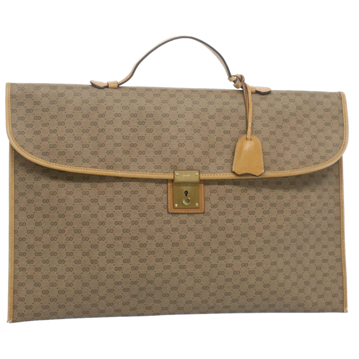 GUCCI Micro GG Canvas Business Bag PVC Leather Beige Auth bs7876