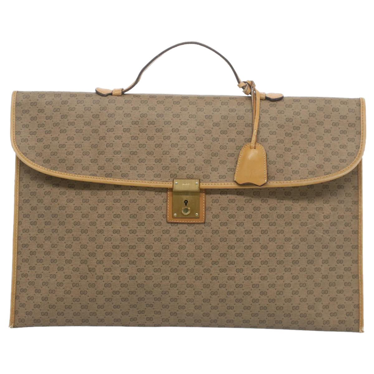 GUCCI Micro GG Canvas Business Bag PVC Leather Beige Auth bs7876