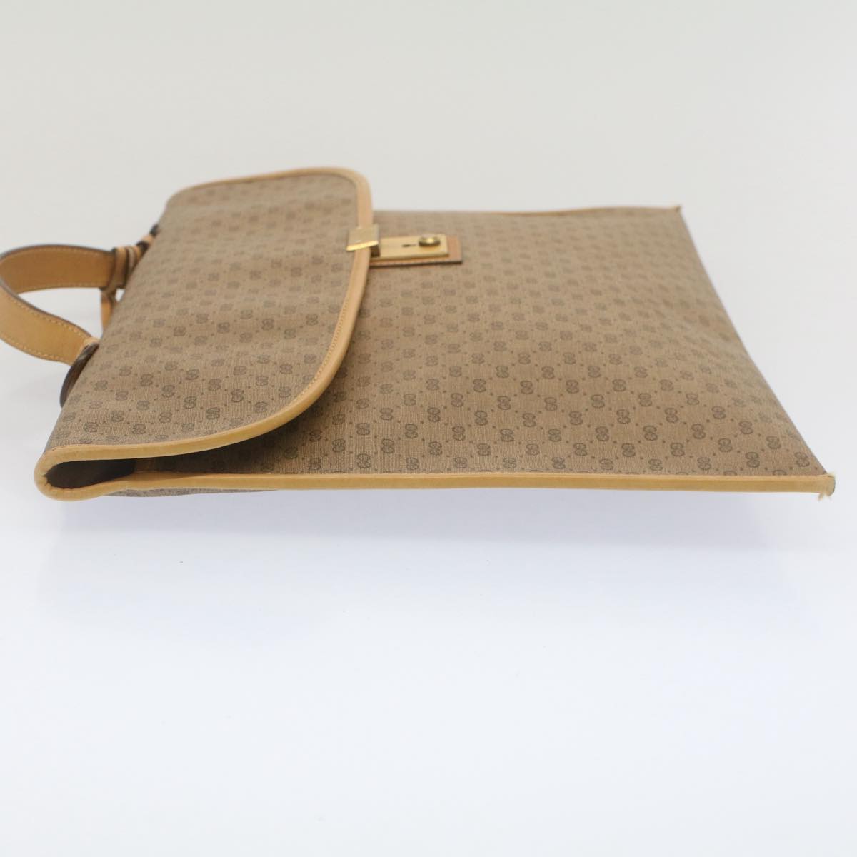 GUCCI Micro GG Canvas Business Bag PVC Leather Beige Auth bs7876