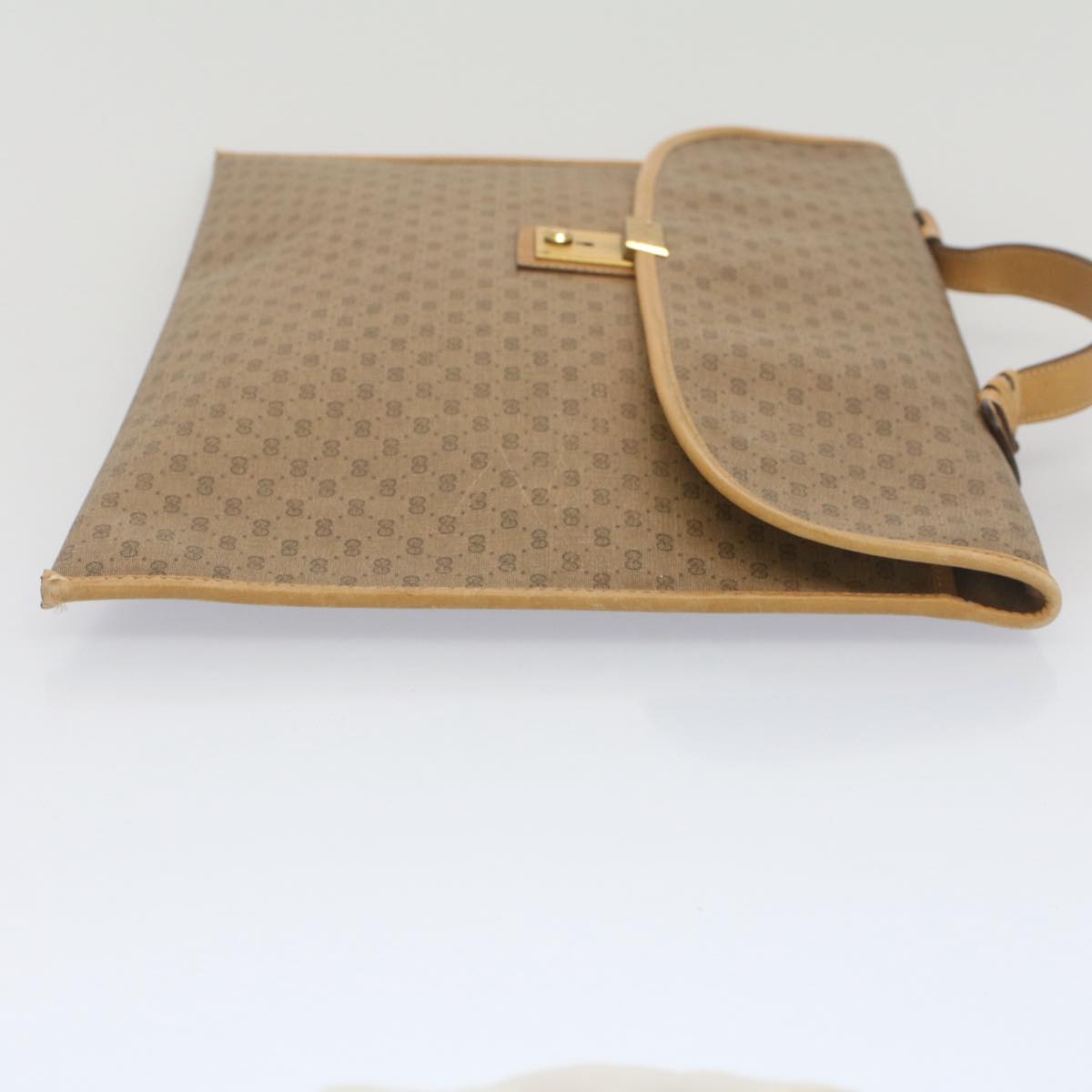 GUCCI Micro GG Canvas Business Bag PVC Leather Beige Auth bs7876