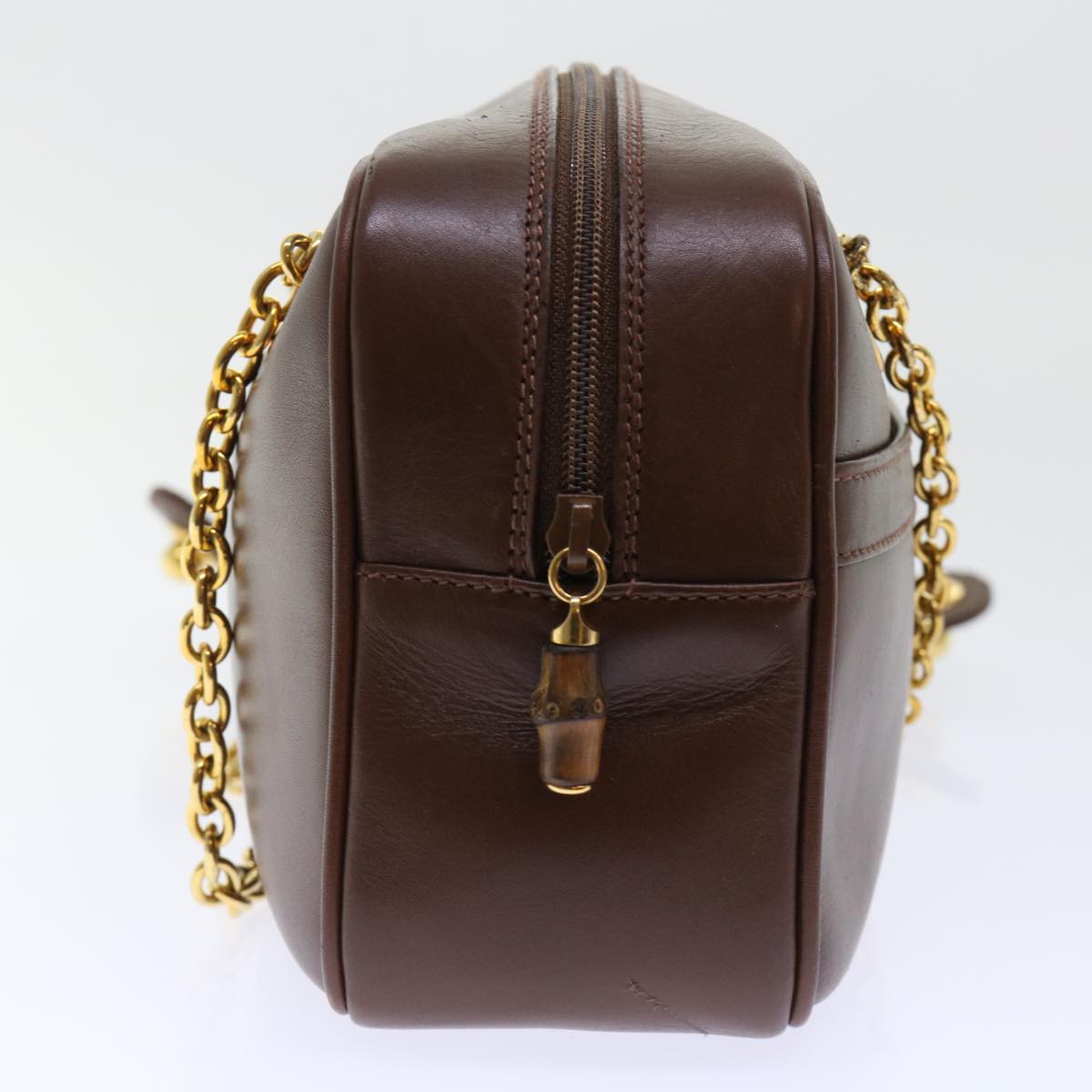 GUCCI Chain Shoulder Bag Leather Brown 001 115 1498 Auth bs7878