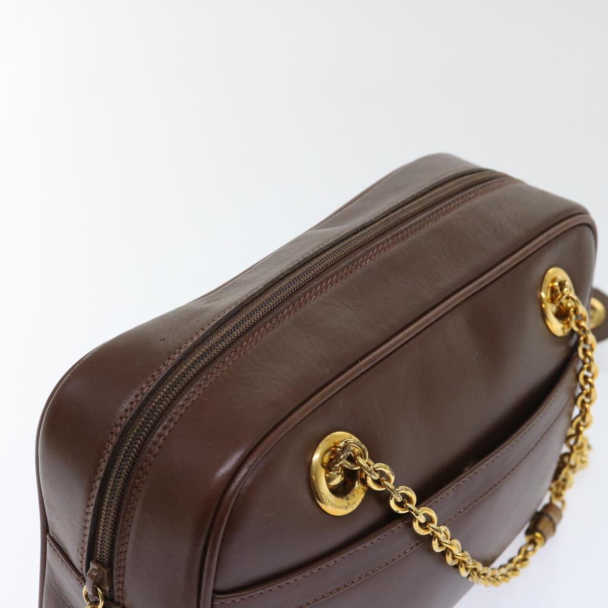 GUCCI Chain Shoulder Bag Leather Brown 001 115 1498 Auth bs7878