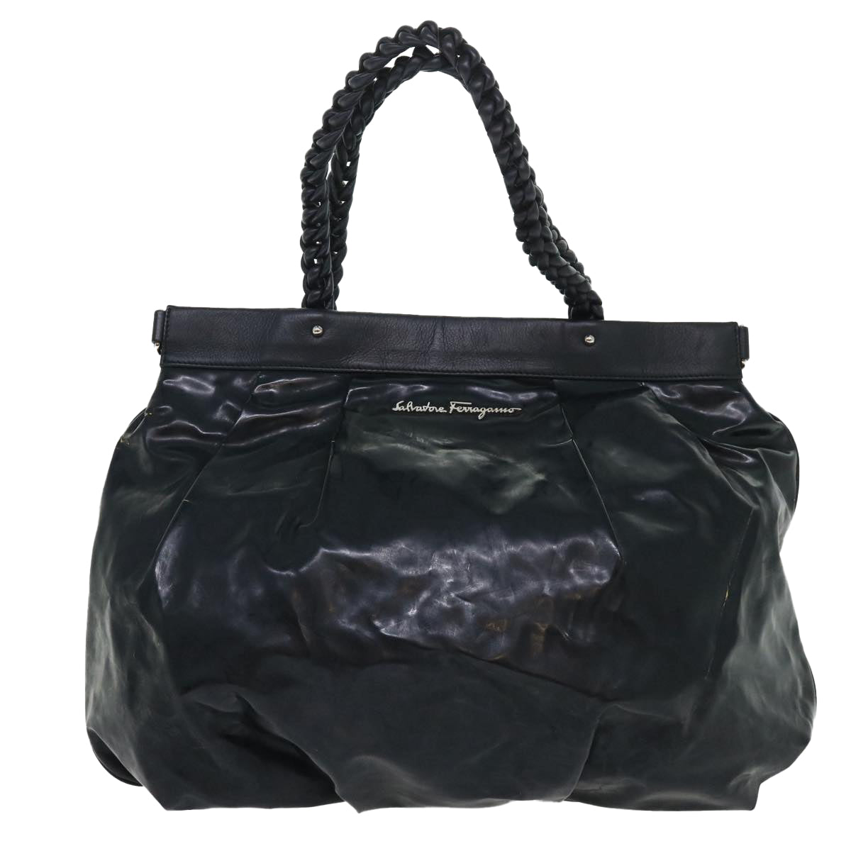 Salvatore Ferragamo Shoulder Bag Patent leather 3Set Black Brown Auth bs7880 - 0