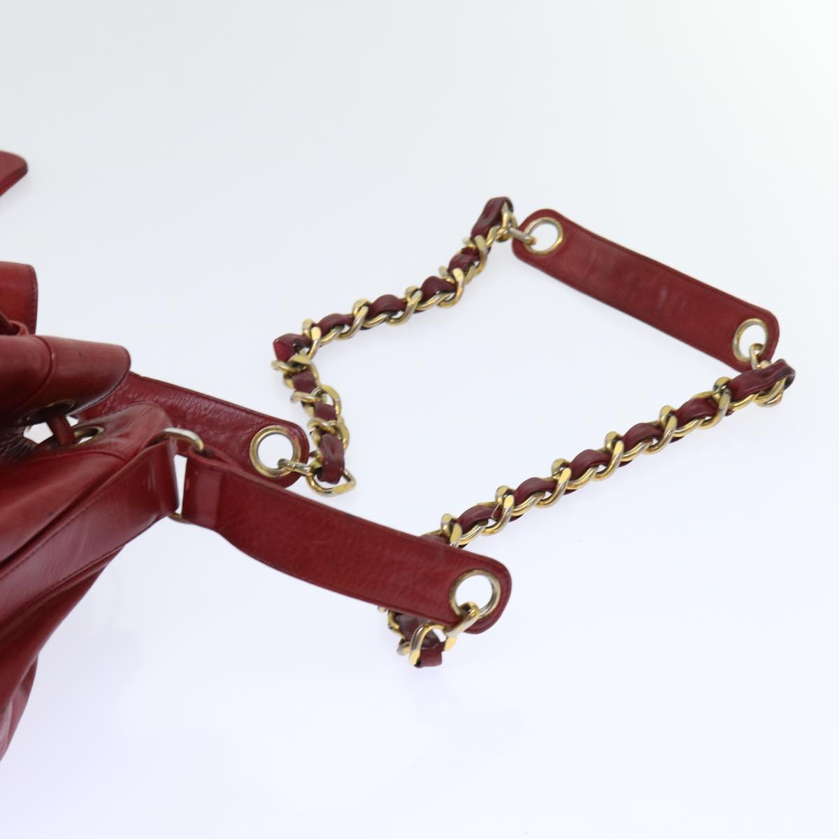 CHANEL Chain Shoulder Bag Lamb Skin Red CC Auth bs7902