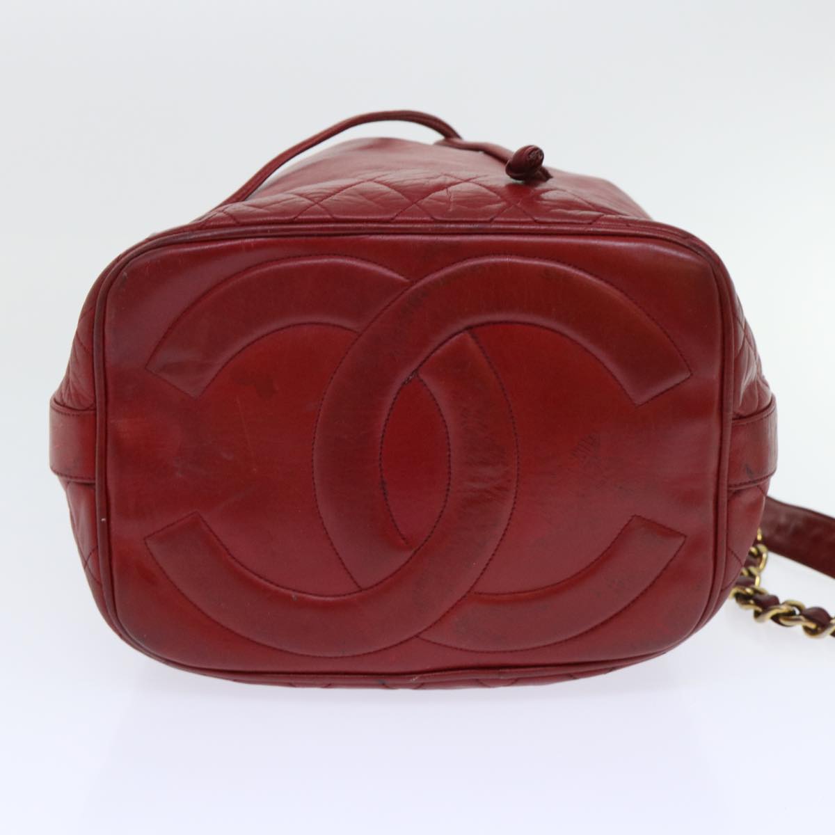 CHANEL Chain Shoulder Bag Lamb Skin Red CC Auth bs7902