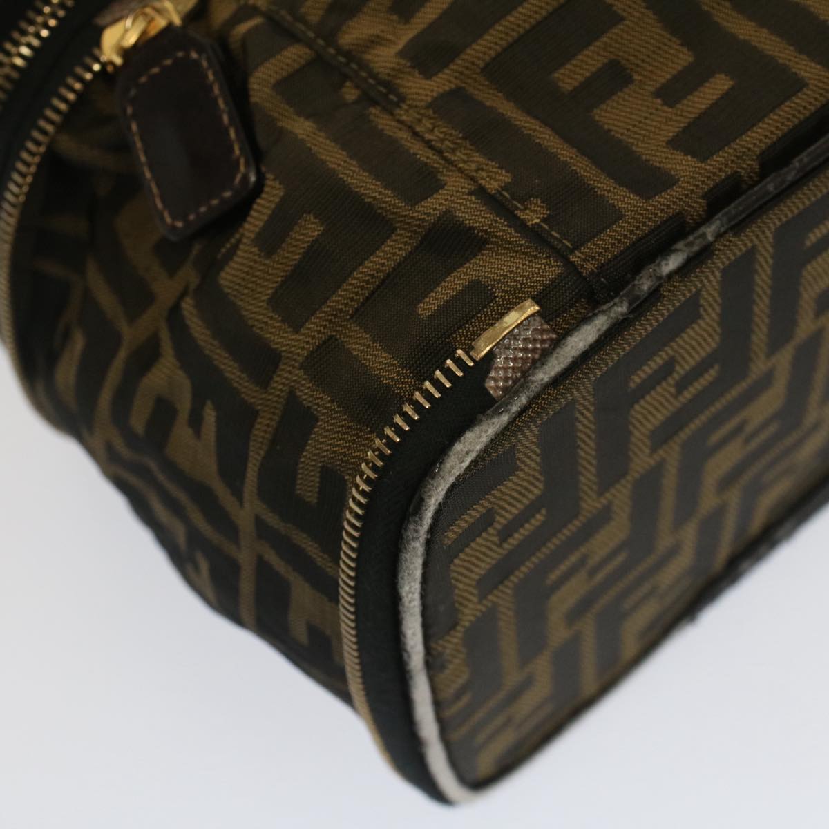 FENDI Zucca Canvas Vanity Cosmetic Pouch Black Brown Auth bs7906