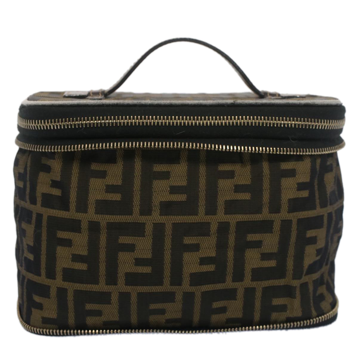 FENDI Zucca Canvas Vanity Cosmetic Pouch Black Brown Auth bs7906