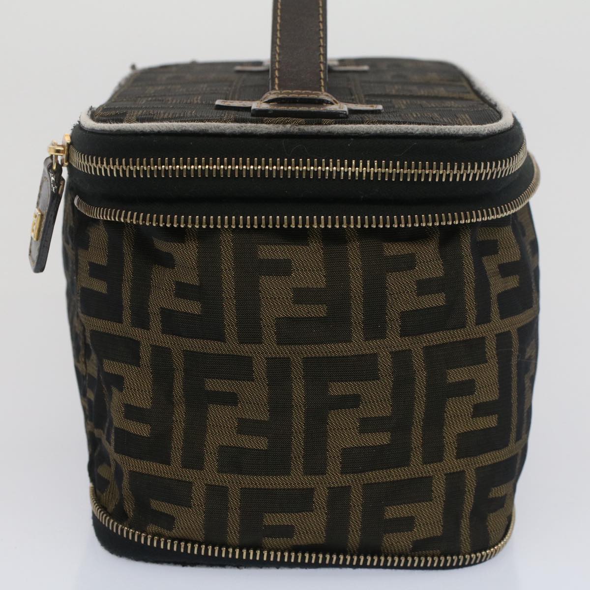 FENDI Zucca Canvas Vanity Cosmetic Pouch Black Brown Auth bs7906