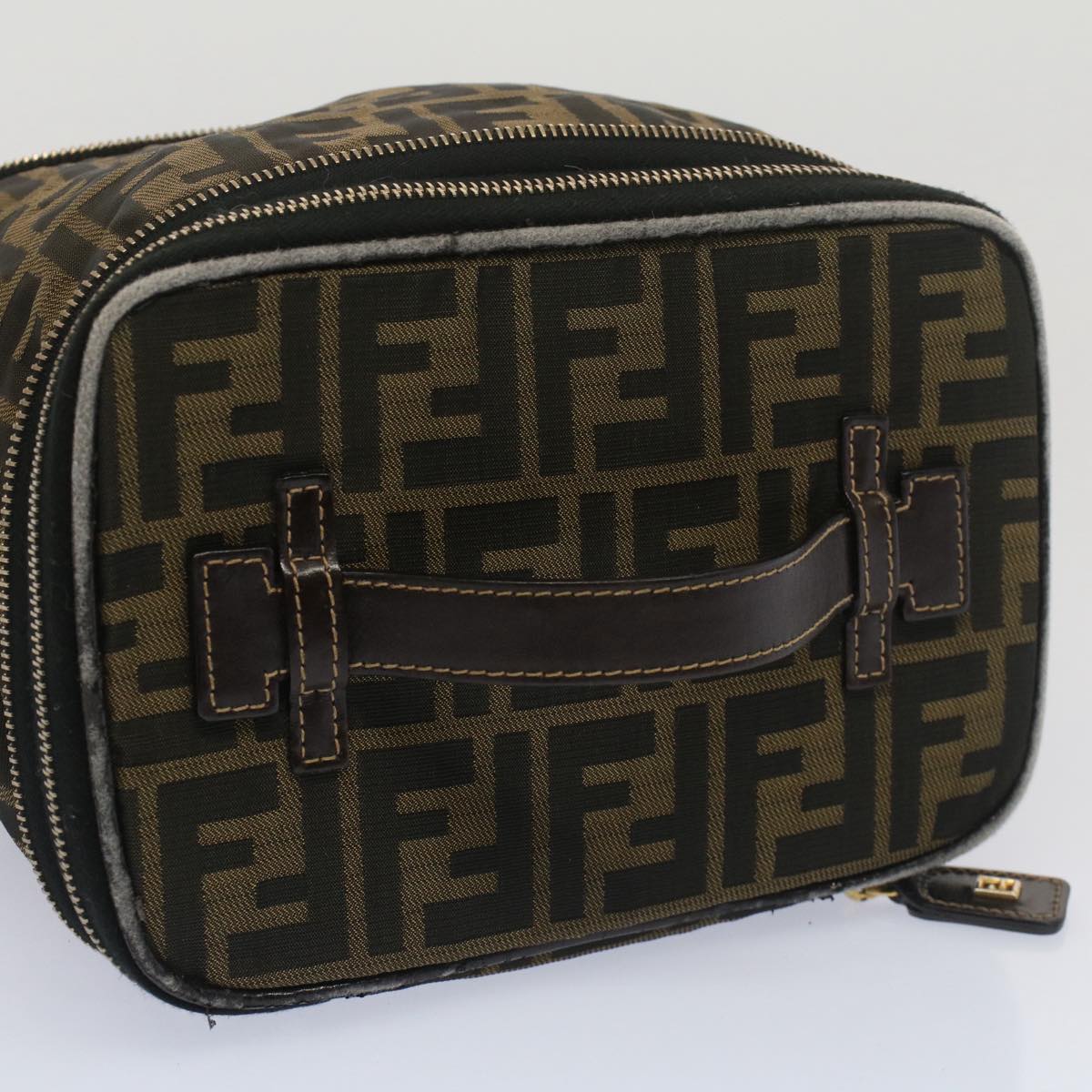 FENDI Zucca Canvas Vanity Cosmetic Pouch Black Brown Auth bs7906