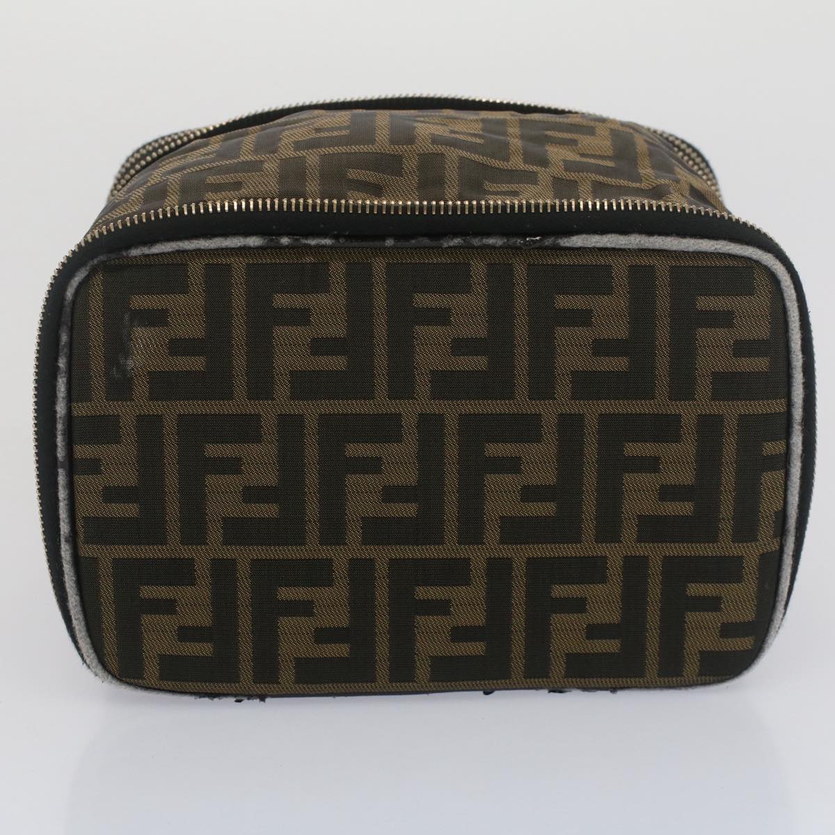 FENDI Zucca Canvas Vanity Cosmetic Pouch Black Brown Auth bs7906