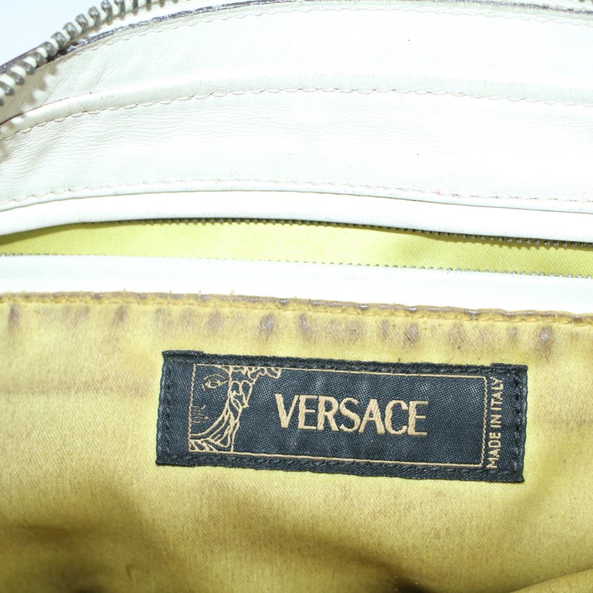 Gianni Versace Shoulder Bag Leather White Auth bs7915