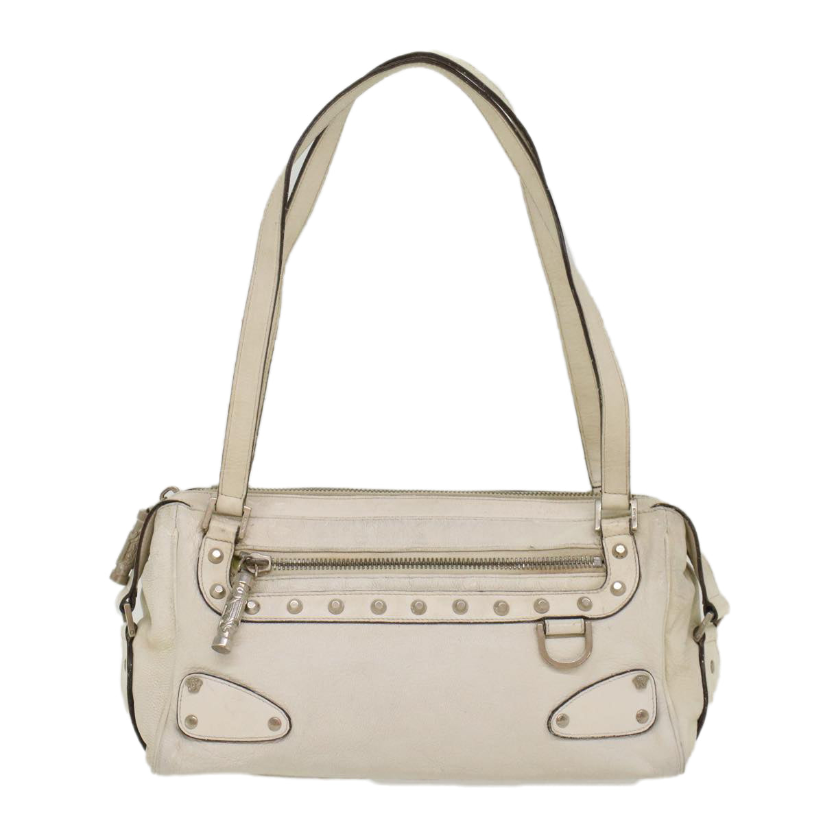 Gianni Versace Shoulder Bag Leather White Auth bs7915