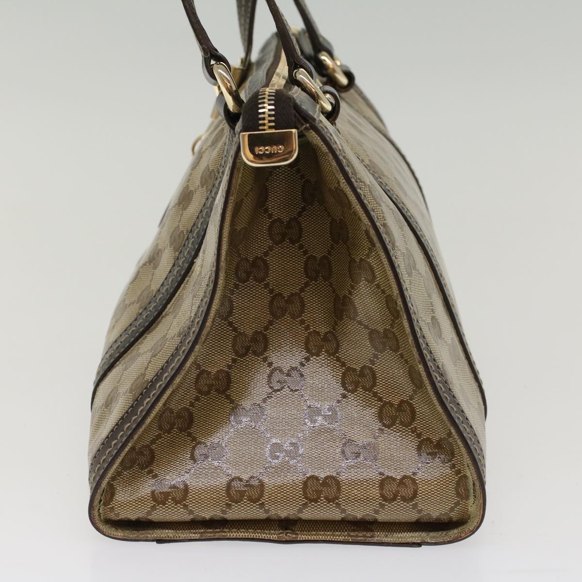 GUCCI GG Crystal Shoulder Bag Leather Beige 181490 Auth bs7916