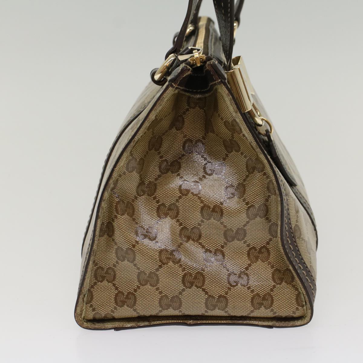 GUCCI GG Crystal Shoulder Bag Leather Beige 181490 Auth bs7916