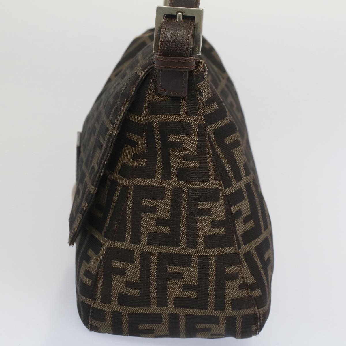 FENDI Zucca Canvas Mamma Baguette Shoulder Bag Black Brown Auth bs7918