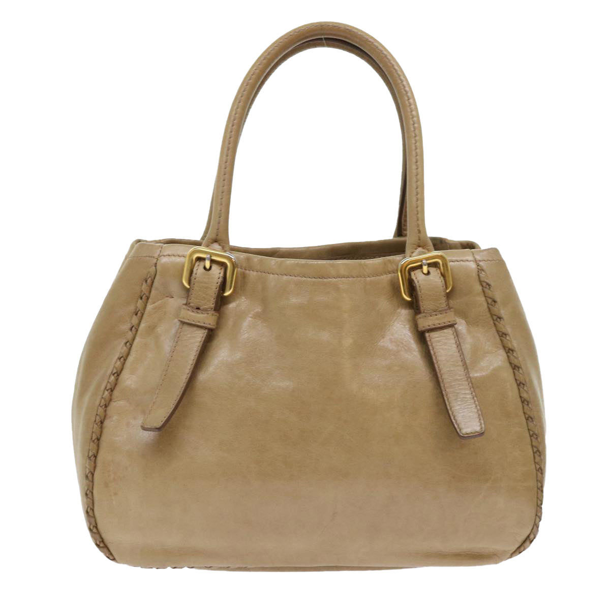 PRADA Hand Bag Leather 2way Beige Auth bs7921