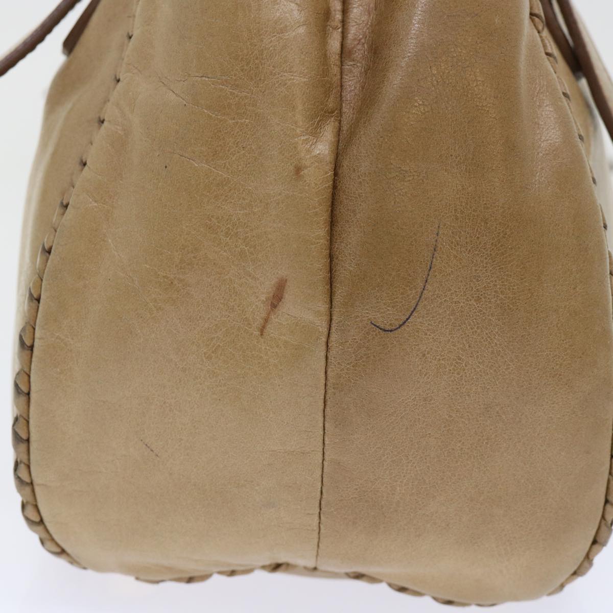PRADA Hand Bag Leather 2way Beige Auth bs7921