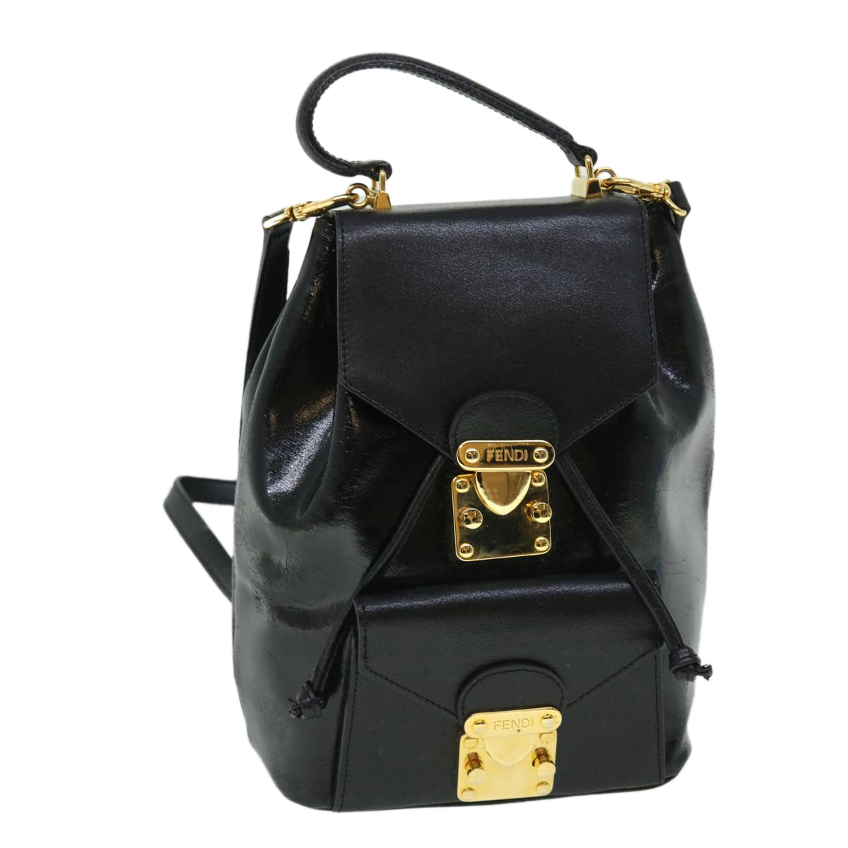 FENDI Backpack Leather Black Auth bs7930