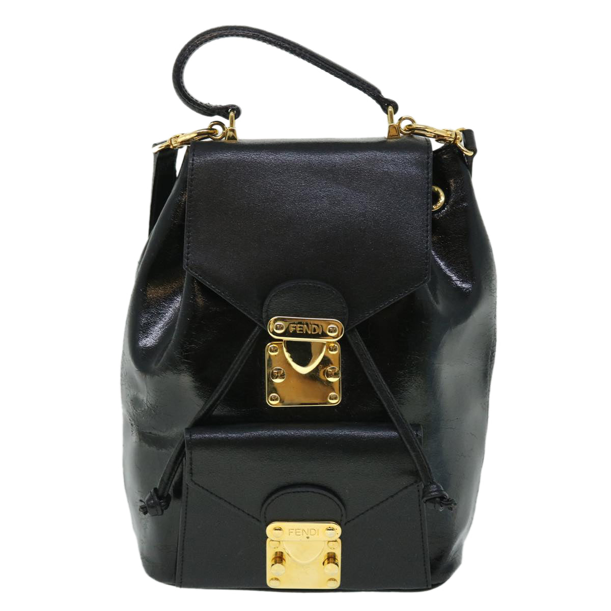 FENDI Backpack Leather Black Auth bs7930